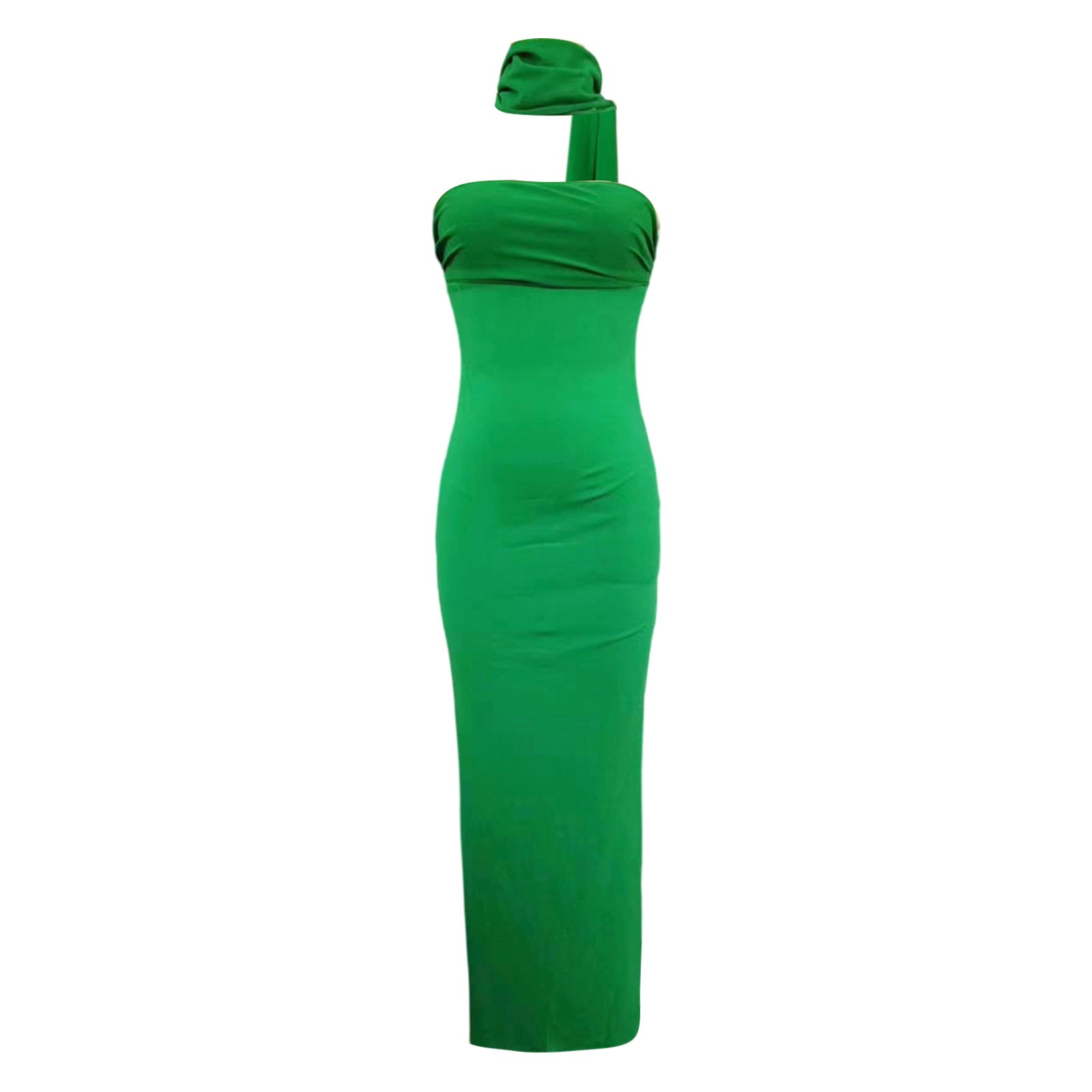 thumbnail image 4 of Vestido largo con espalda abierta y abertura alta en línea A para mujer - con pañuelo/lazo, poliéster spandex, para fiestas/discotecas, tallas S-XL, 4 of 6